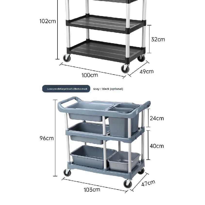Multifunctional Food Service Cart Three Layer Plastic Trolley Restaurant Hotel Serving Cart Kitchen Transport Carrier Trolley