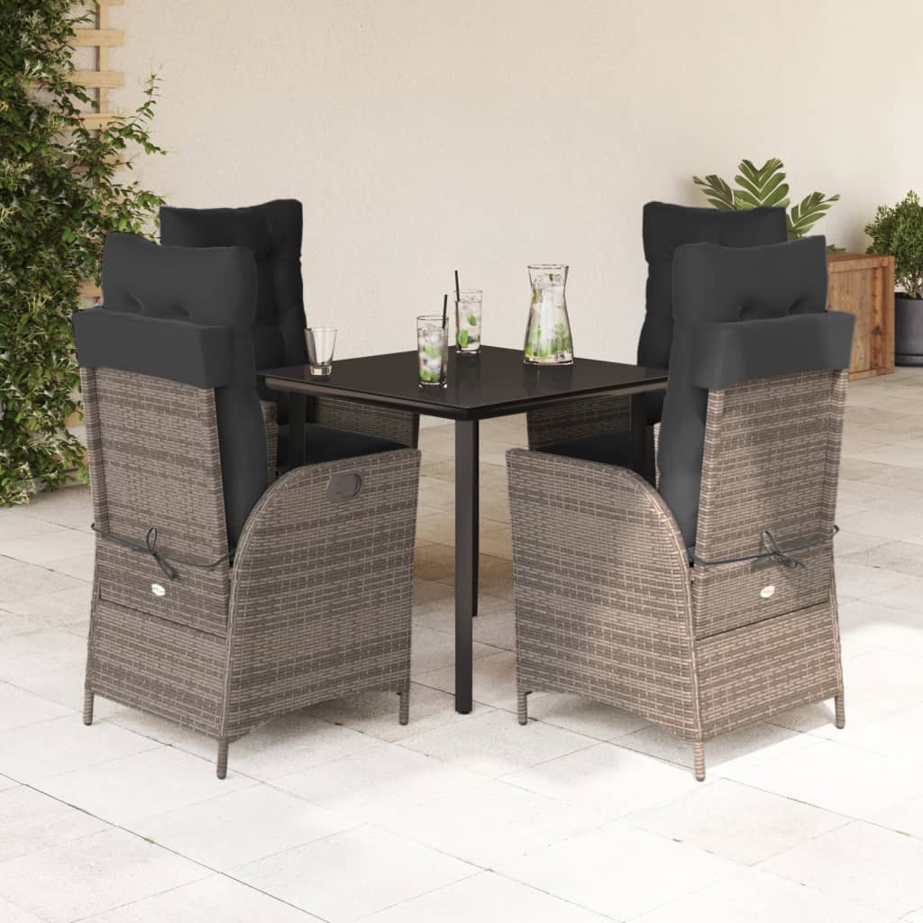Vidaxl 5-Cz. Gartenmöbel-Set mit Kissen, Grau, PE-Rattan