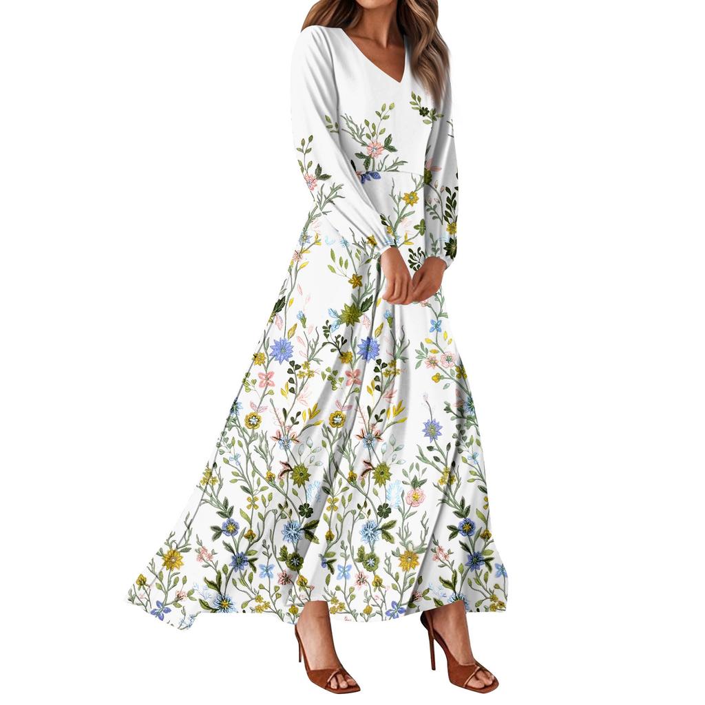 Women's Summer Dresses Casual Long Sleeve Maxi Dresses Cute Floral Maxi Dresses Wedding Guest Dresses Flowing Dresses