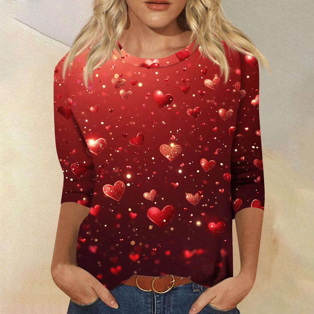 Women's Tops Three-quarter Sleeve Shirt V-neck Loose Casual Shirt Print T-shirt