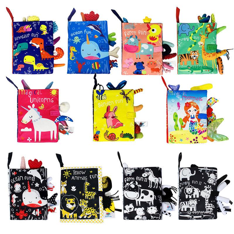 3D Tail Baby Cloth Book - Tear-Proof, Black & White/Red Crinkle Toy for Kids