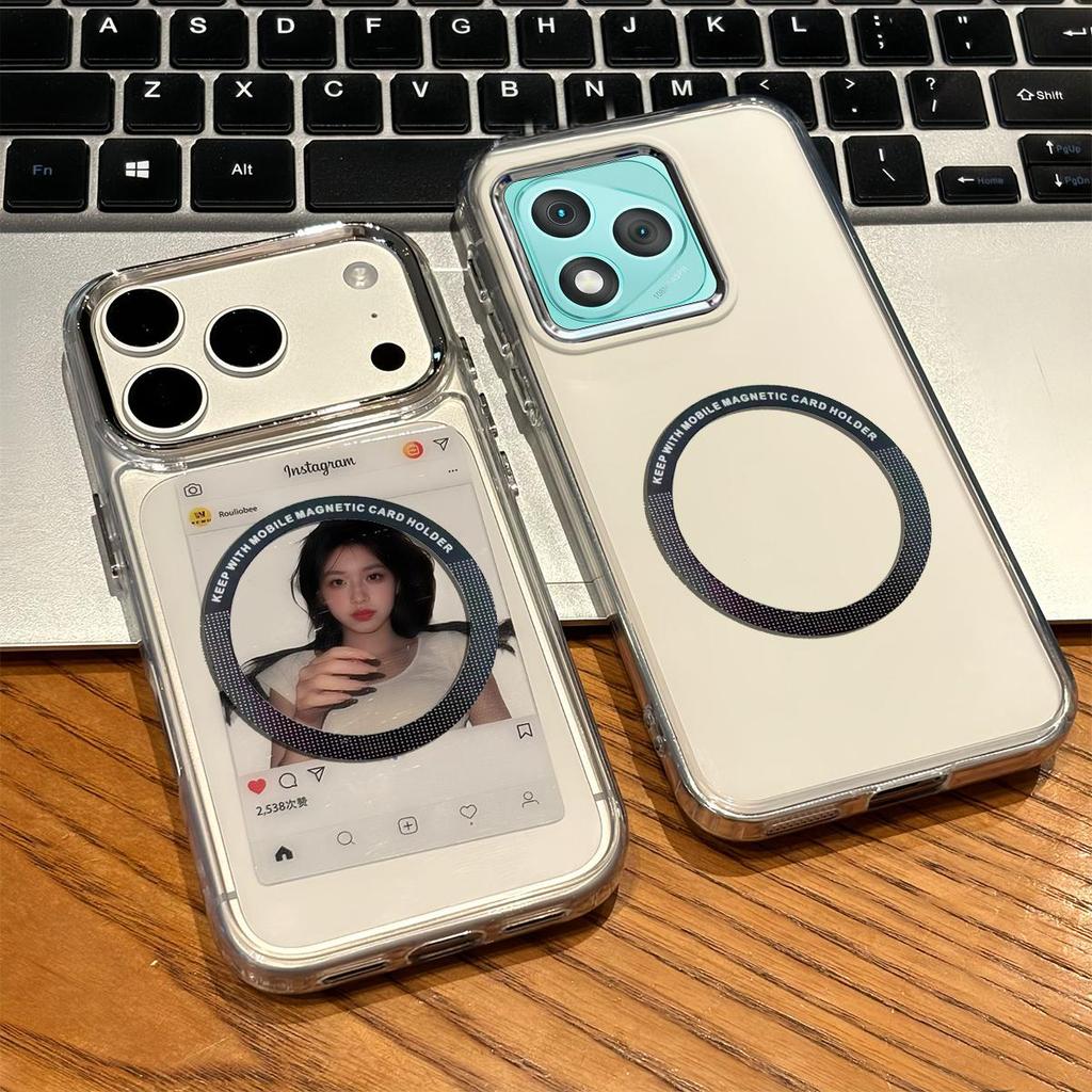 Magnetic Clear Phone Case for HONOR 400 Lite Card Insert DIY Photo Holder Soft TPU Cover