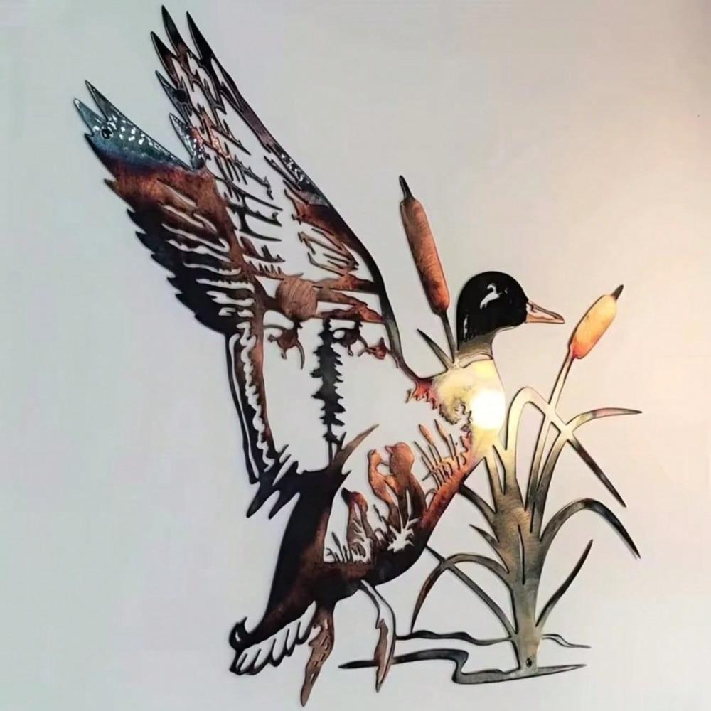 1pc Hand Painted Duck Metal Wall Art, 10 Inch Hanging Decor for Home Kitchen Restaurant, Door Sign, Housewarming Gift
