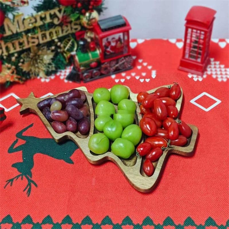 Festival Wood Tray Christmas Tree Design Holiday Dessert Platter Fruit Display Kitchen Decoration For Family Gatherings
