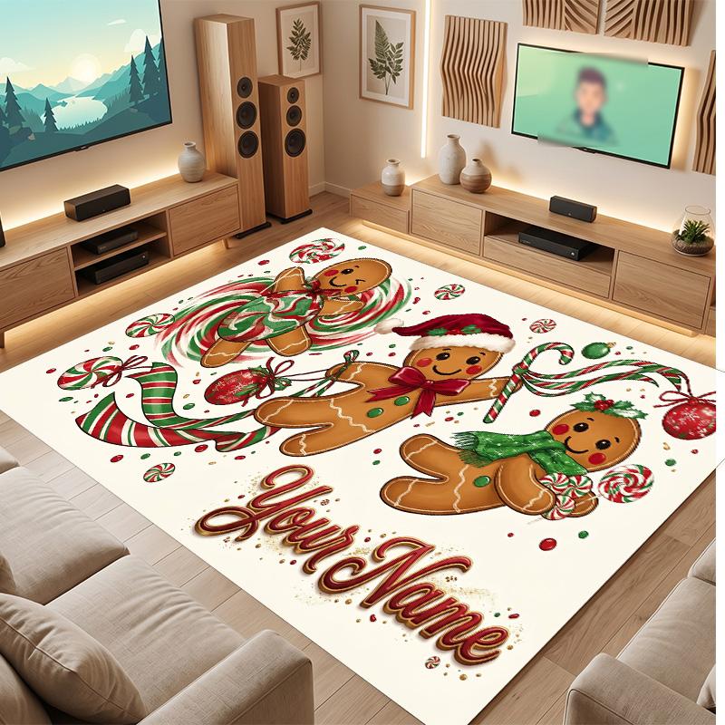 Weicher Kristall-Samt-Teppich mit Weihnachtsmotiv, individuell bedruckbar mit Namen & Text, rutschfester Bodenläufer für Schlafzimmer, Wohnzimmer
