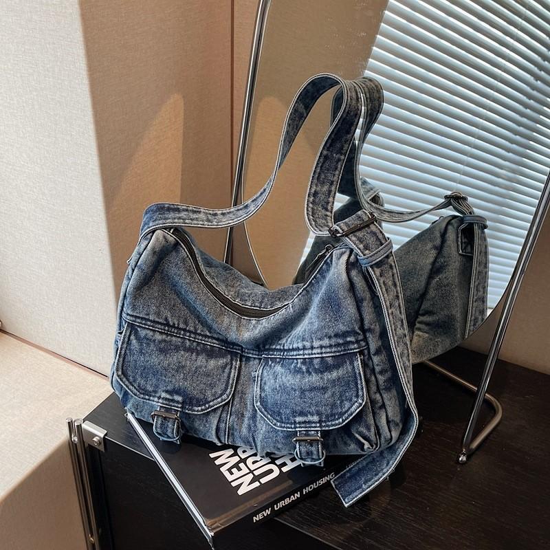 Borsa a tracolla in denim casual da donna, capiente e alla moda, per l'uso quotidiano