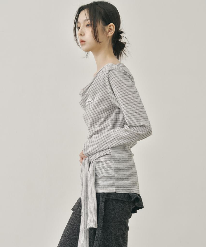 Nigaennikol Drape Wrap Long Sleeve Top_Gray