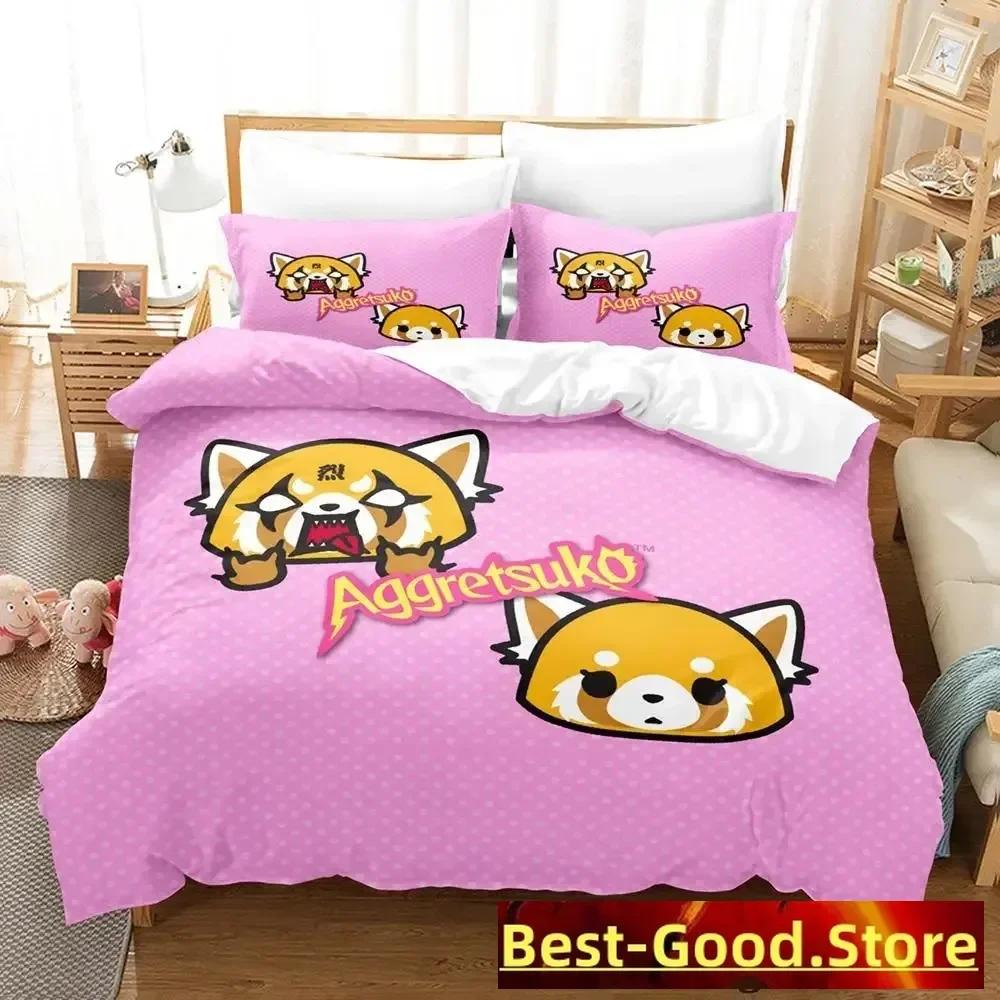 Aggretsuko Anime Parure De Lit Printed Bed Set Duvet Cover Pillowcase Bedding Set Linen Sheet Quilt Cover Full Queen King Size