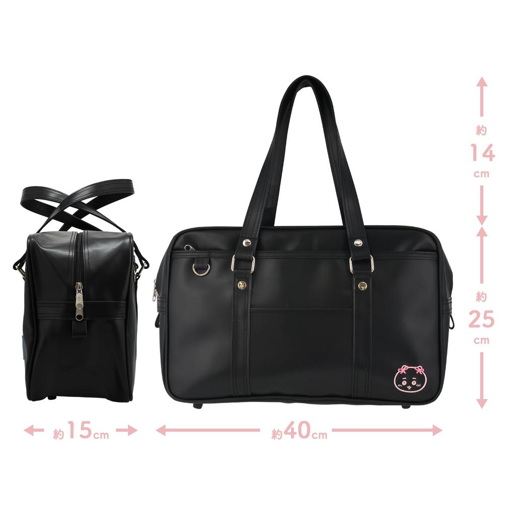 Chiikawa School Bag Synthetic Leather Black Boston Bag with Multifunctional Pockets [Showbido] <Chiikawa>