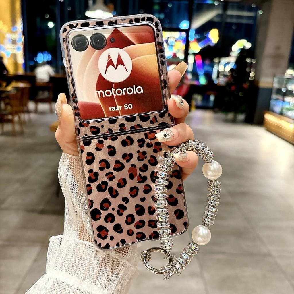 Applicable Motorazr11ultra Bow Mobile Phone Case Razr11 Leather Leopard Print Portable Rope Anti-drop Case Moisture