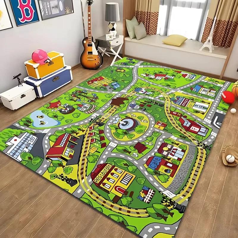 Children’s Educational City Life Playmat Rug Road Traffic System Carpet for Bedroom & Playroom, Fun Learning Safe Kids Floor Mat
