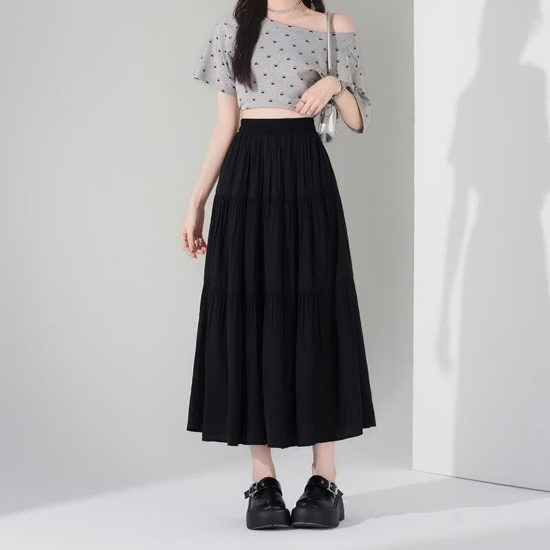 Flowy High-Waisted A-Line Midi Skirt S