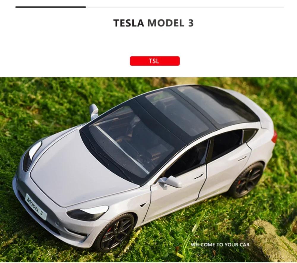AKX1 1:24 TESLA Model 3 Car Toys Alloy Diecasts Metal Vehicles Car Model With Sound Light Vehicle Toys For Children Gifts Collection