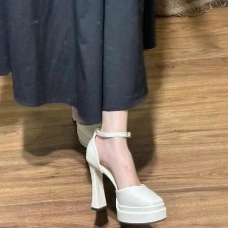 

Водонепроницаемые туфли на высокой платформе, женские летние туфли с пряжкой из лакированной кожи на толстом каблуке 11 см, белые босоножки на высоком каблуке, размер 35-42 37
