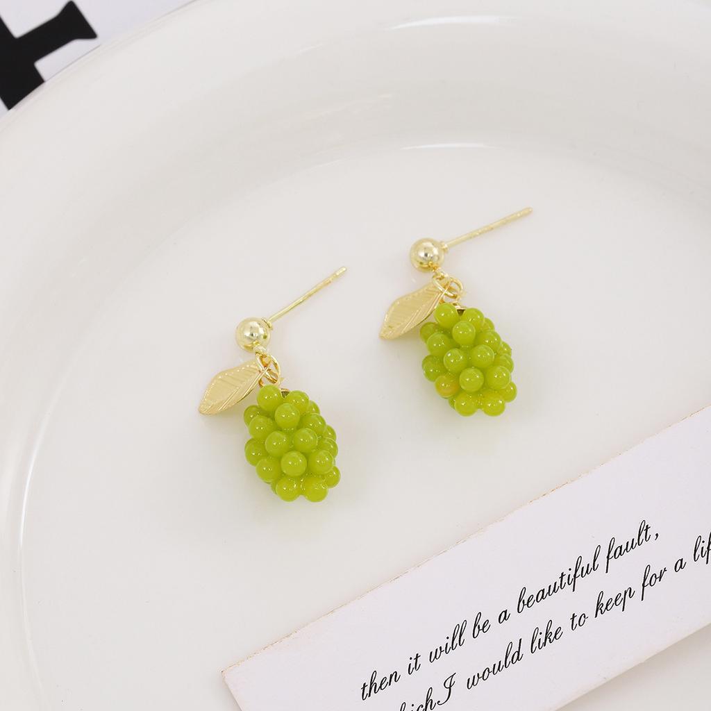 Elegant and Fresh Green Grape Earrings for Summer, Forest Style Grape Beads Earings for Women