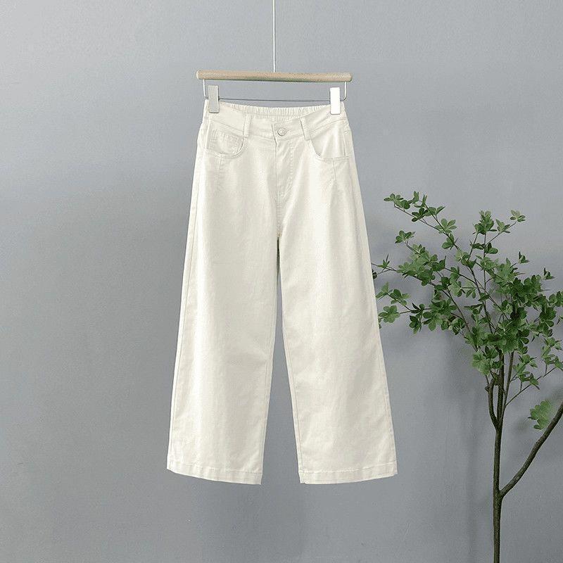 

Spring High-Waisted Women s Loose Wide-Leg Cropped Trousers for Petite Figures, Elastic Waist, Slimming Casual Pants L (for 105-115 jin) абрикосовый
