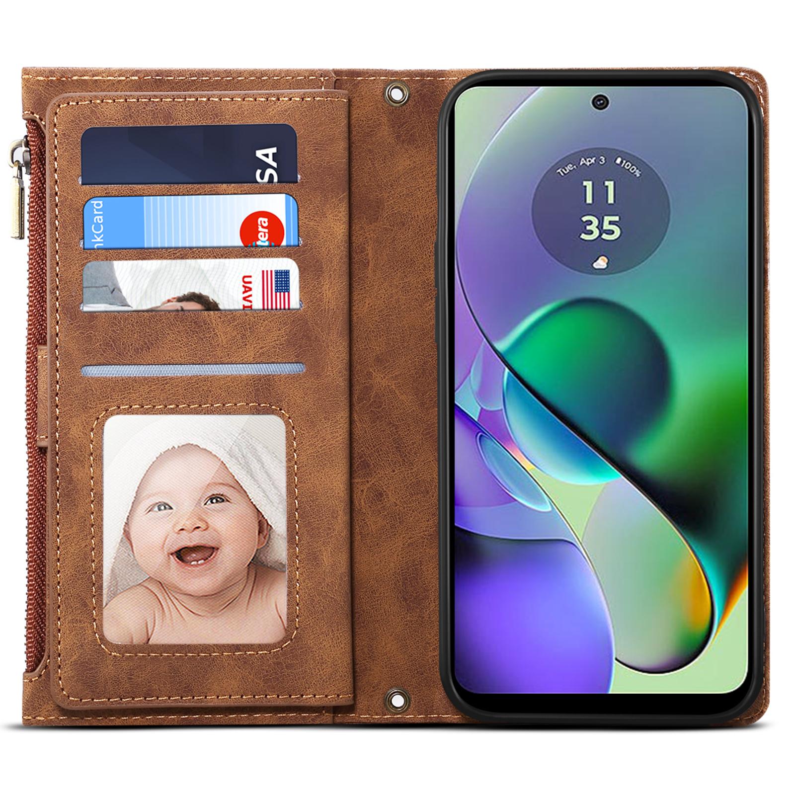 

ESEBLE Star Series For Motorola Moto G84 5G Case RFID Blocking Wallet Leather Phone Cover Brown