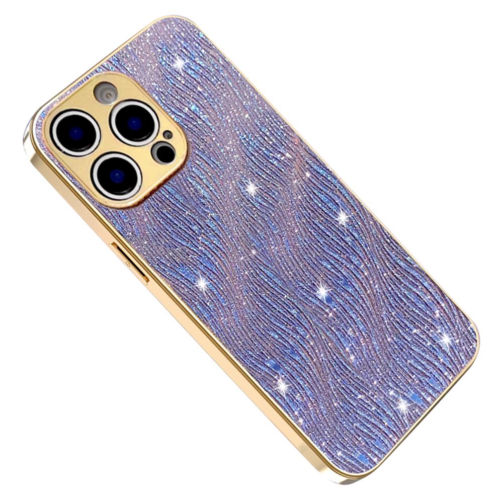 For iPhone 15 Pro Max Case Electroplating Ripple Texture PU+TPU+PC Phone Back Cover