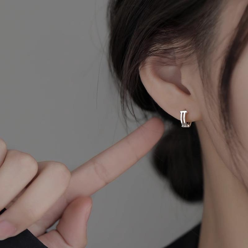 Plain Ring Double-layer Ear Buckle Women's Fashion Personality Hollow Geometric Earrings Simple Daily Commuting Double-ring Earrings