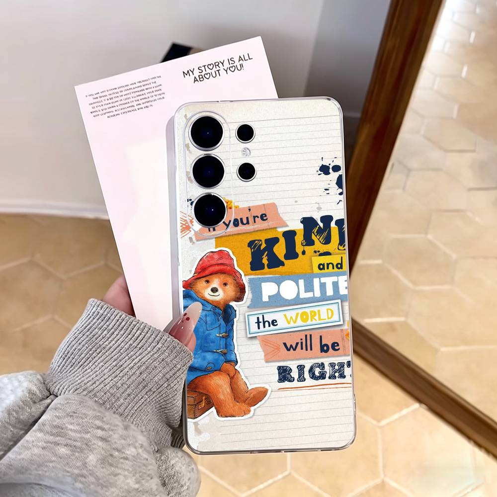 Cute P-Paddington Bear Phone Case For Samsung S25,S24,S21,S22,S23,S30,Ultra,S20,Plus,Fe,Note,10,9,5G Transparent Cover