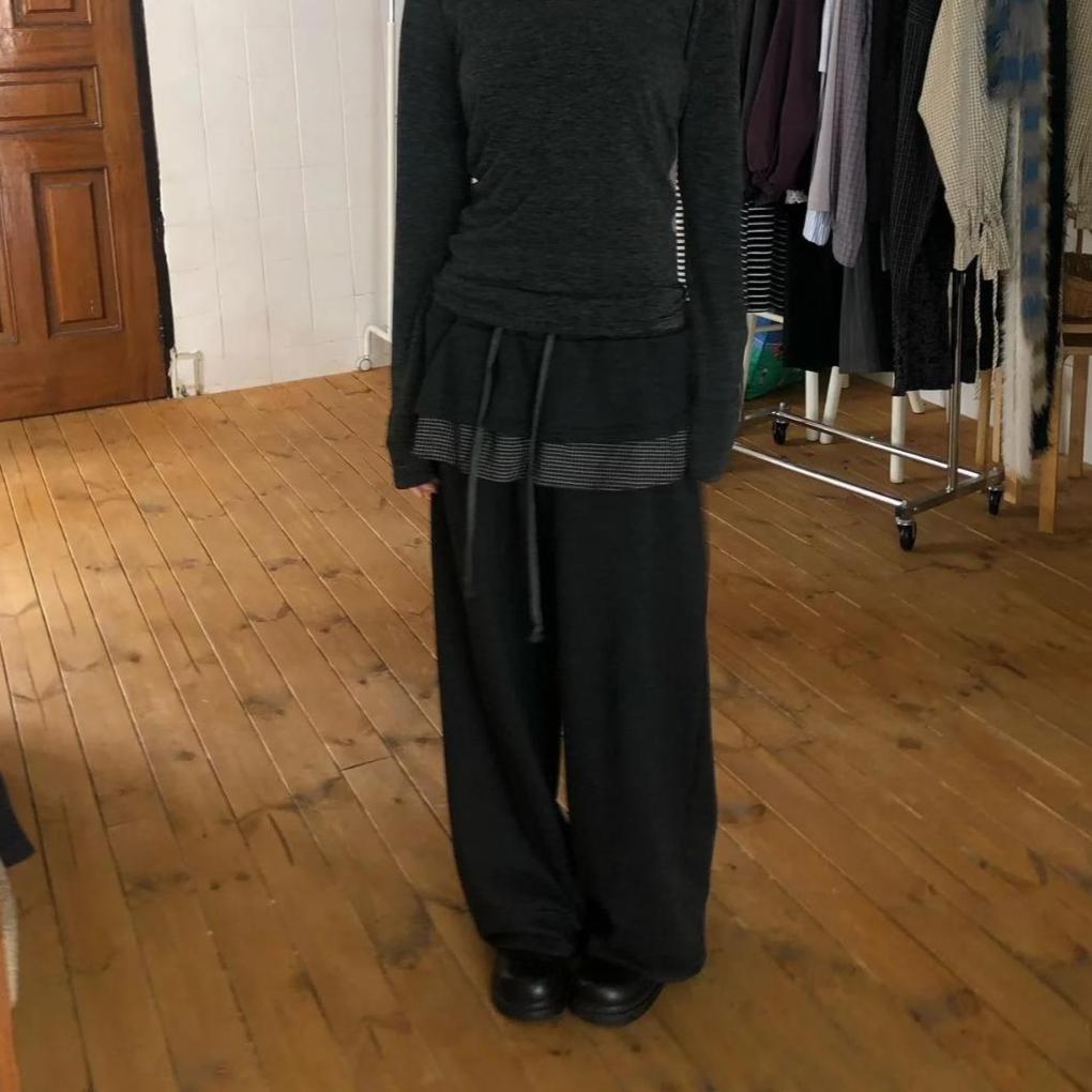 Y2k Harajuku Streetwear High Waist Wide Leg Pants Korean Style Vintage Kawaii Sweet Solid Fake Two-piece Trousers
