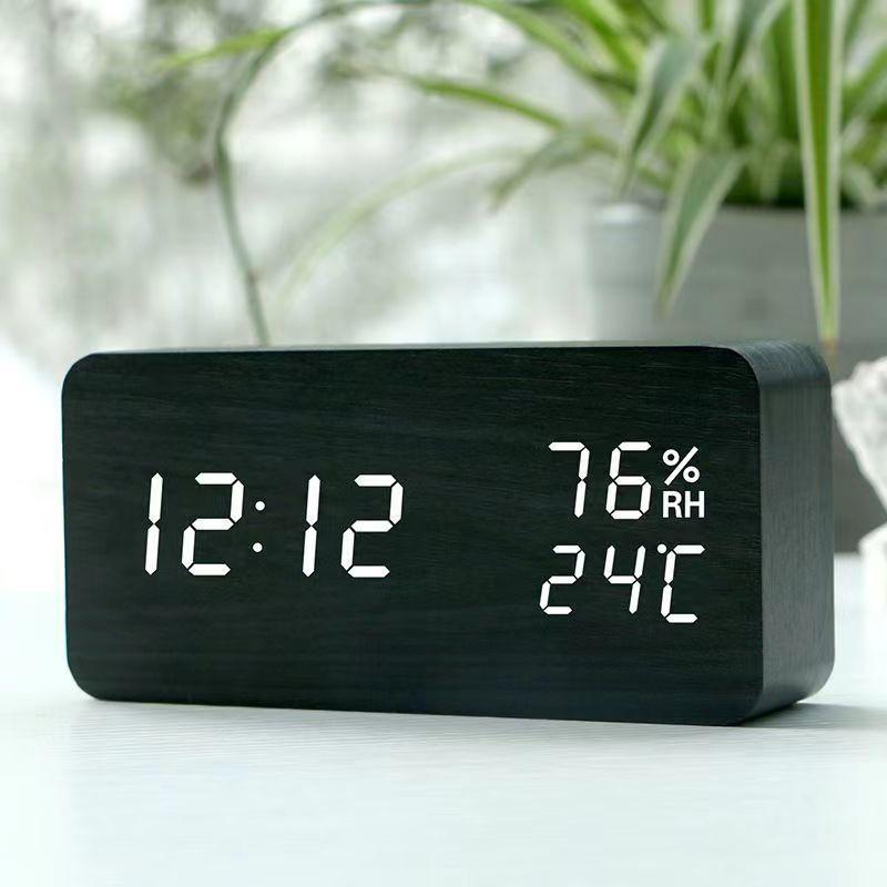 Creative Wooden Alarm Clock Simple Retro Clock Silent Luminous Student Bedside Multifunction Nordic Station Clock Electronic Clock
