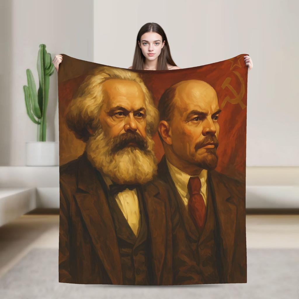 Super Warm Blankets Camping Karl Marx Engels and Lenin Throw Blanket  Flannel Bedspread For Couch Bed Graphic Sofa Bed Cover