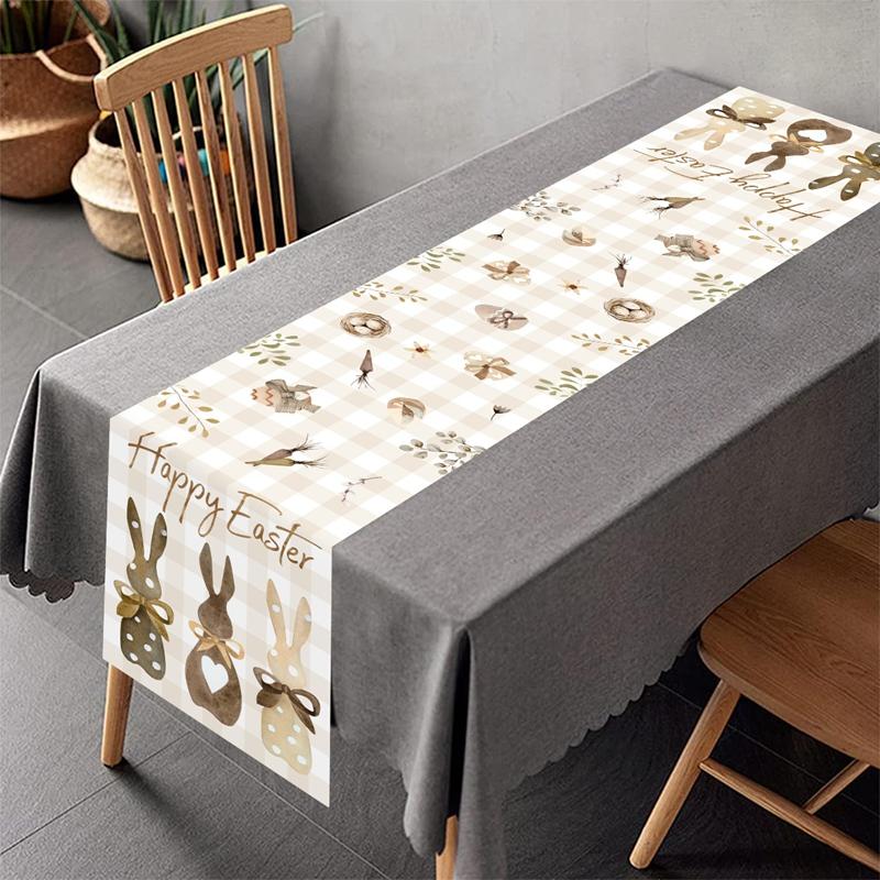 Easter Bunny Table Runner Rabbit Eggs Flower Table Cover Spring Holiday Easter Decorations For Home Kitchen Dining Table Decor