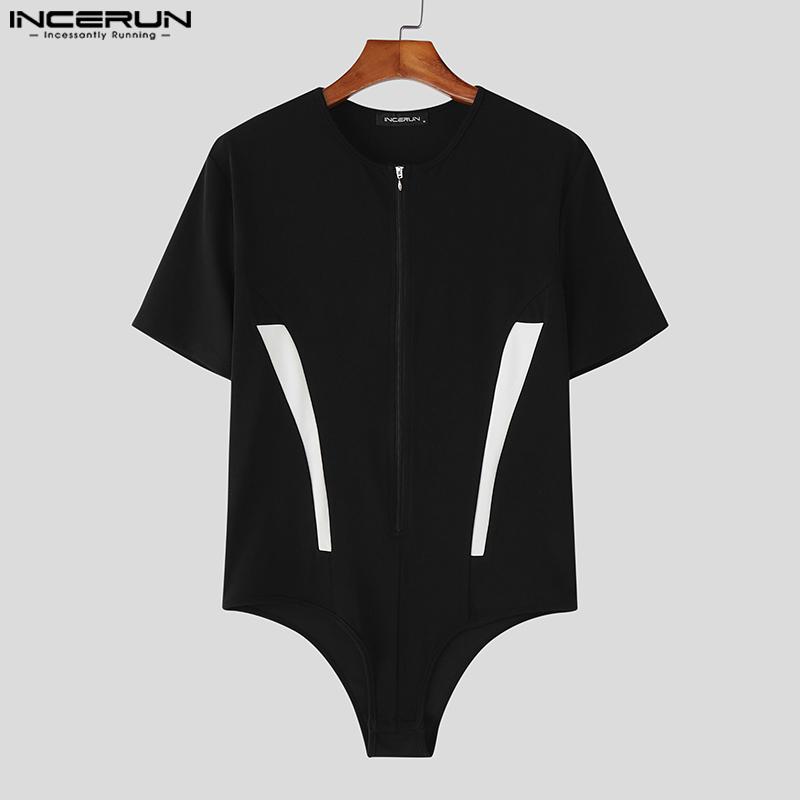 INCERUN Salopete de casă fără mâneci cu cusături și fermoar pentru bărbați, salopete, lenjerie de corp