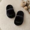 Youngsters' Fashionable Double Strap Indoor Home Slippers - Soft Fabric Slip-Ons with Plush Faux Fur Sole,Round Toe&Lightweight Design for Youngsters