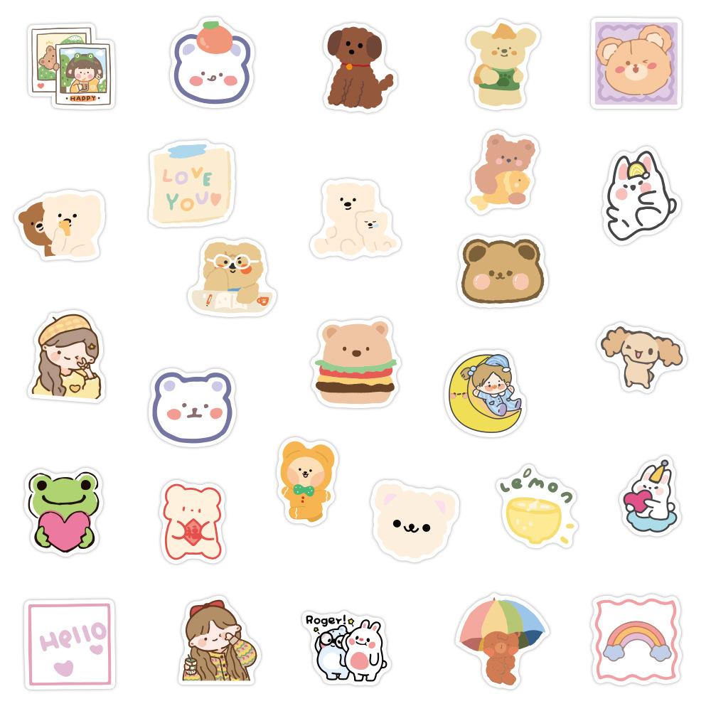 10 30 50 100pcs Korean Bear Cartoon Stickers Kawaii Anime Cute Notebook Scooter Water Cup Creative Gift Laptop Decal Stickers