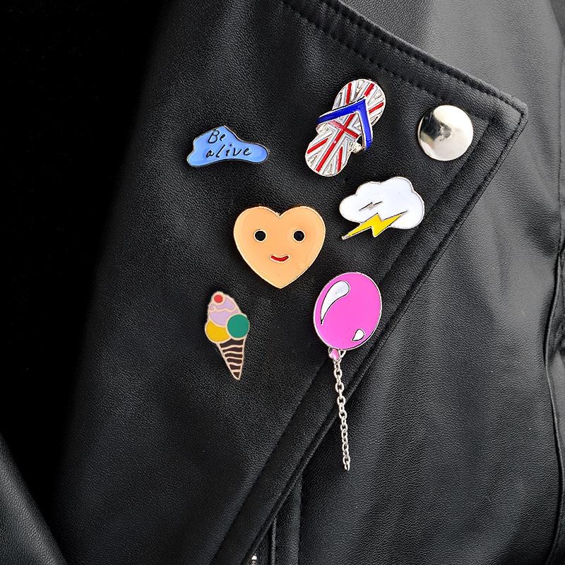 Cute Cartoon Brooches Women Enamel Pins Slipper Balloon Ice Cream Icon Bag Hat Jackets Shirt Lapel Pin Men Badge Fashion Jewelry