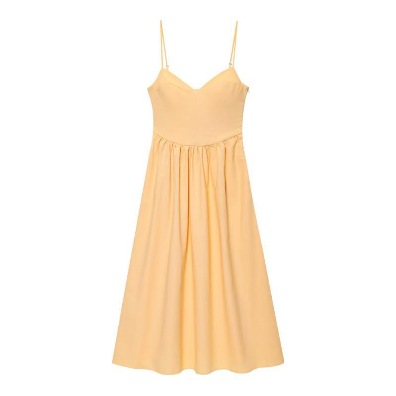 

European American Women s Clothing Summer Slimming High Waist Tube Top Suspender Dress L жовтий
