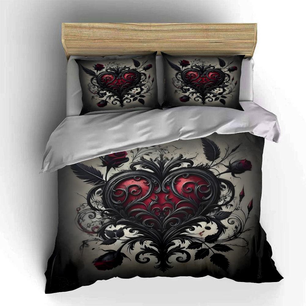Ornate Gothic Heart Design Bedding Duvet Cover Set (1*Duvet Cover 2*Pillowcases, without duvet insert)