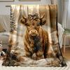 Highland Cow Winter Scene Flannel Blanket | Soft Warm All-Season Farmhouse Decor & Multi-Occasion Gift