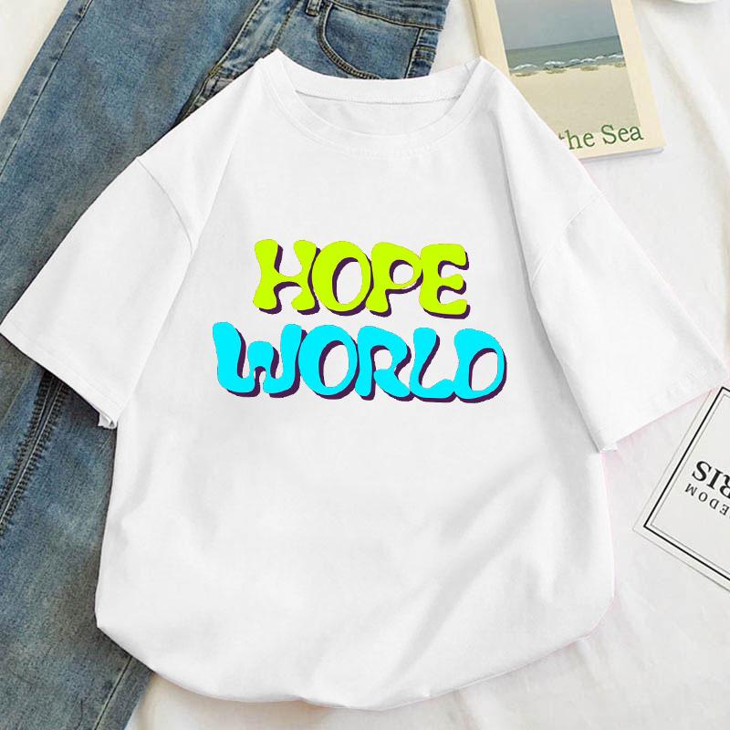 

Плюс розмір S-5XL Футболка Kpop J-hope hope world Футболка унісекс Вуличний одяг Повсякденна футболка з короткими рукавами Homme Hip Hop Top Tees Бавовняна футболка із зображенням 3XL