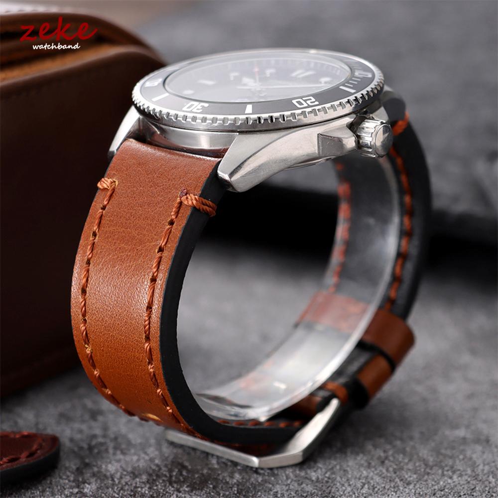 Handmade Stitching Cowhide Watch Strap 20mm 22mm 24mm Business Oil-Waxed Leather Watch Band for Seiko for Omega Wristwatch Bands