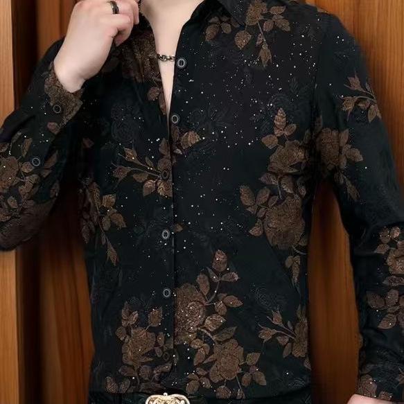 

Men s Spring/Fall Long-Sleeve Shirt: Stylish Printed Casual Slim-Fit Top 4XL