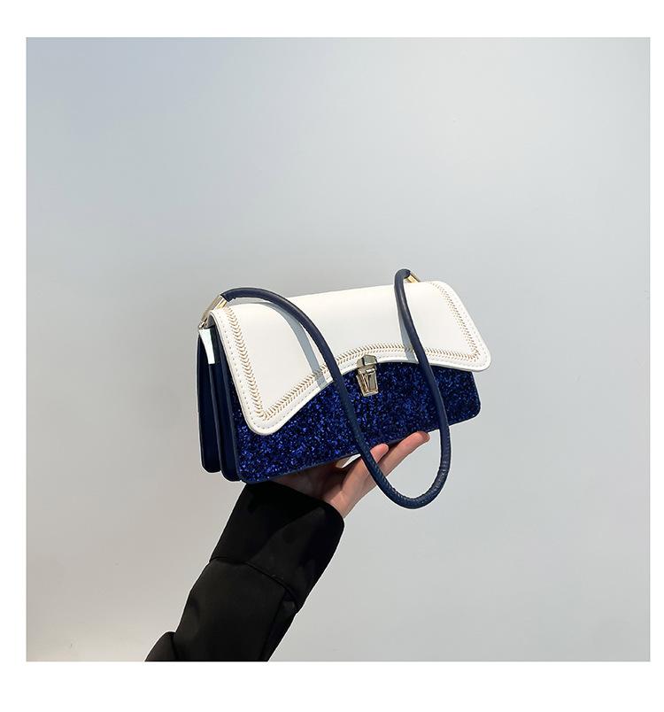 Texture Large Capacity Summer  New Splicing On New Fashion Sequins Fashion Shoulder Armpit Small Square Bag