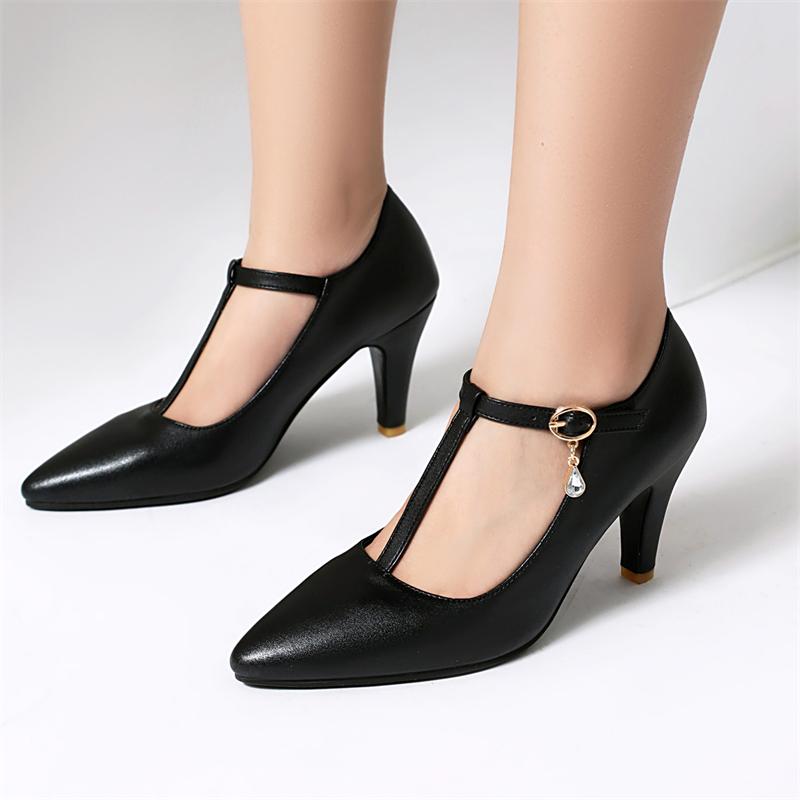 Women's High Heels Pumps Mary Jane Shoes T-strap Fashion Point White Red Heeled Party Wedding Office Shoes Female 2025 Spring