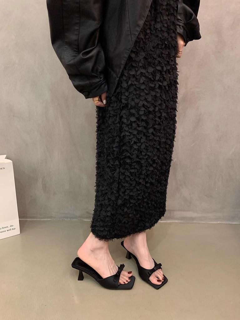 Niche Bow High-heeled Slippers French Small Sandals Muller Half Slippers New High-heeled Sandals Women's Summer Wear