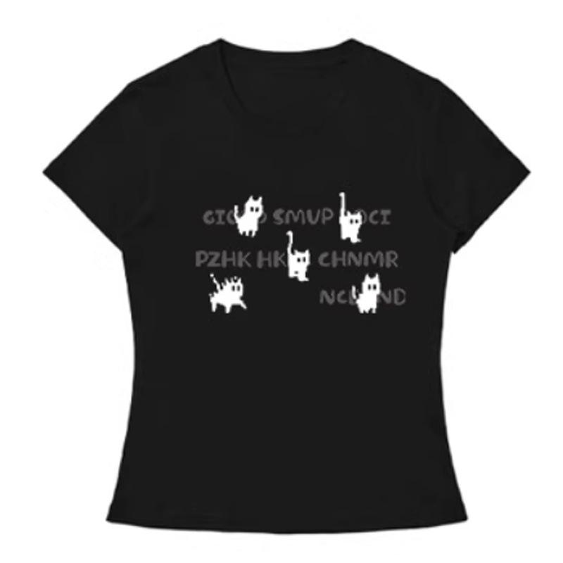 Summer new cotton couple short-sleeved T-shirt lazy style niche cat print design sense men's and women's top T-shirt
