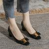 Fashion Luxury Leather Casual Metal Decoration Shoes For Women Woman Footwear Chunky Heels Square Toe Block Heel With Medium Young L A E