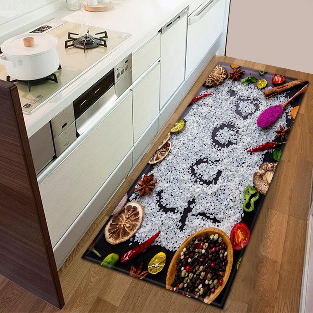 Tableware Pattern Kitchen Absorption Long Strip Bedroom Anti-Slip Floor Mat Living Room Crystal Velvet Carpet Home Decor