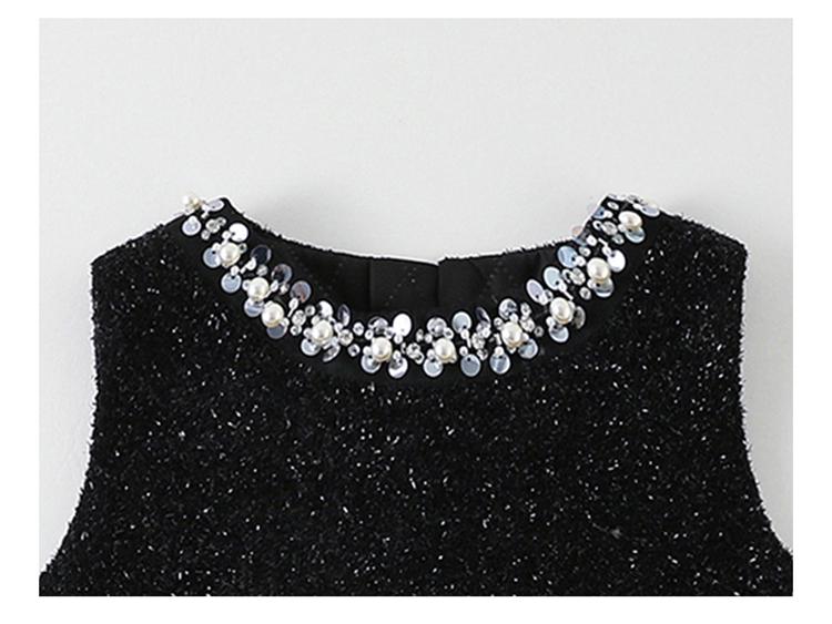 Girls' Autumn Pearl Collar Mesh Vest Princess Dress Set - 2025