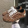 Wide Toe Shoes Barefoot Zero Drop Minimalist Sneakers Leopard Sneakers Women Lace-up Round Toe Patchwork Men Shoes Handmade