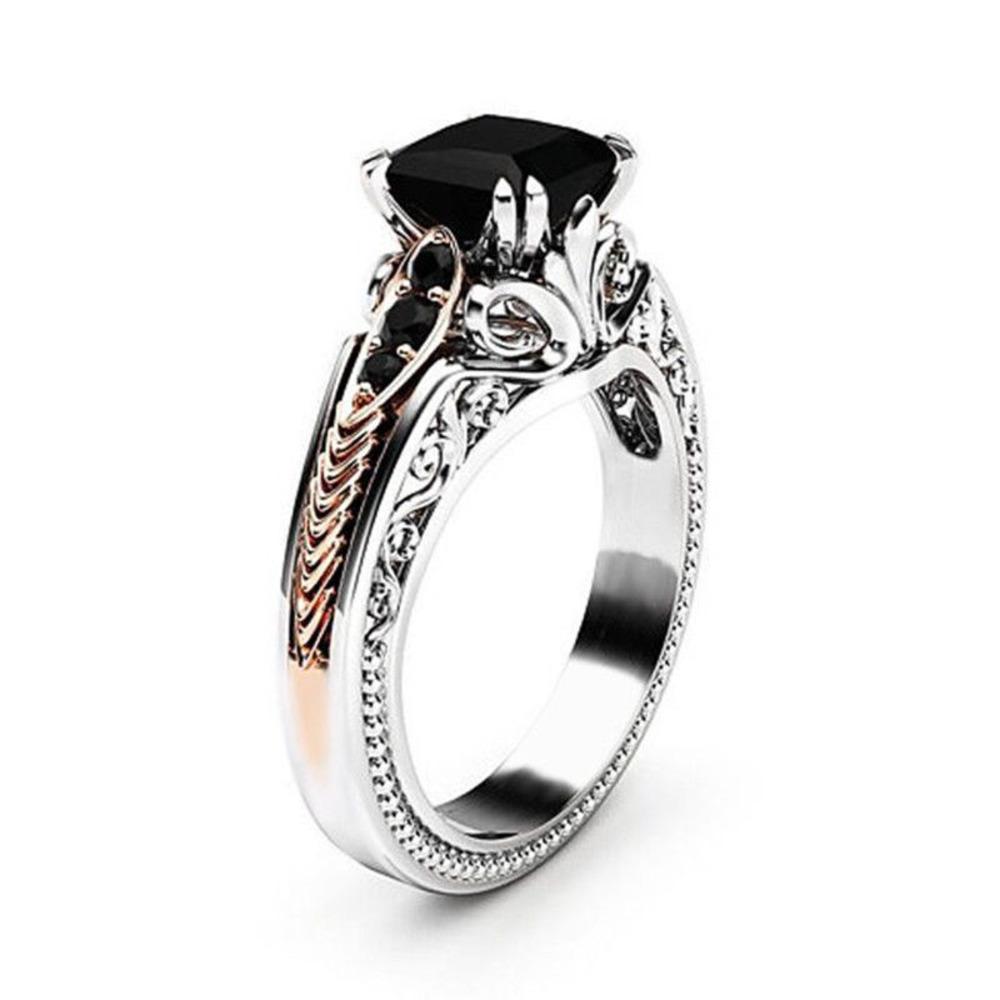 925 Sterling Silver Rose Gold Plated Square Black Inlaid Zircon Ring for Women's Fashion Jewelry Engagement Ring Gift 2025
