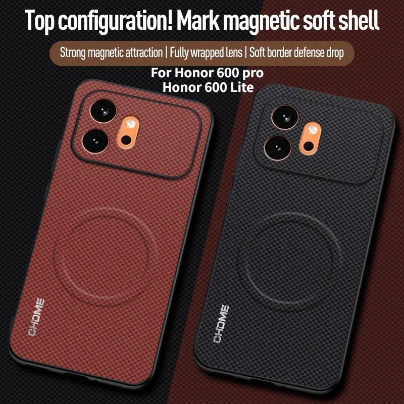 Business Sle Marking Pattern Leather Magnetic Case for Honor 600 Lite 600 Pro 500 400 300 for Magsafe Wireless Charging Cover