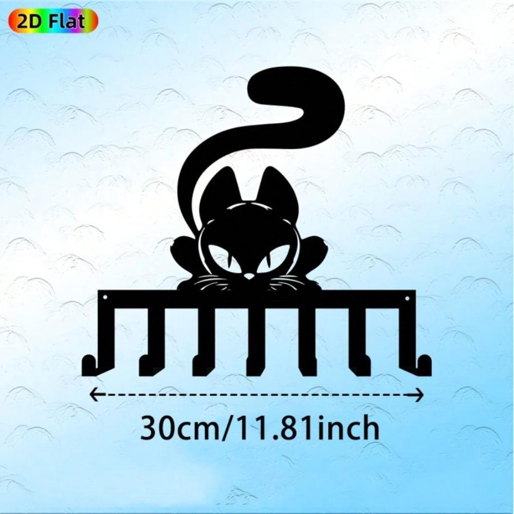 

Modern Cat Key Holder Wall Mount Metal Key Organizer with 7 Hooks, Perfect Gift for Cat Lovers Home Entryway Bedroom Decoration Halloween Christmas 33x28