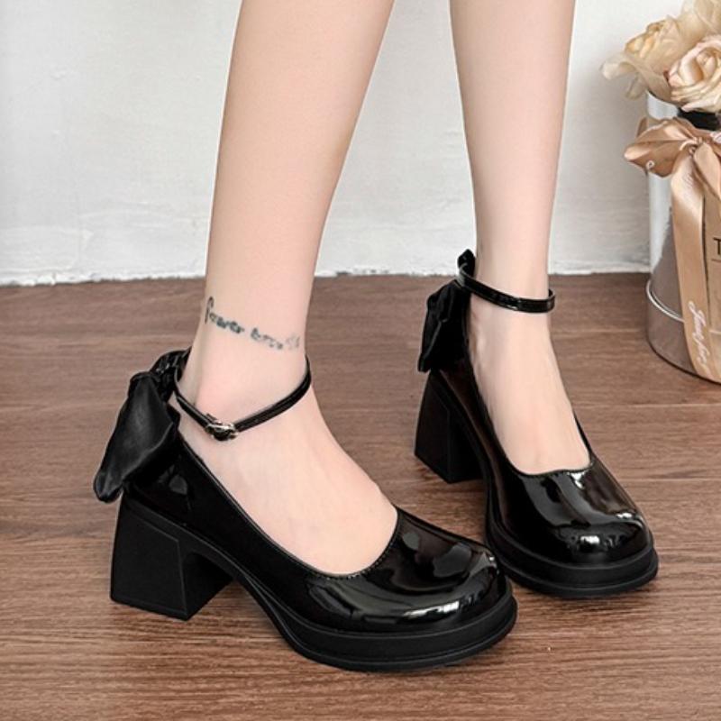 Fashion Bow Women High Heels Shoes Sexy Fashion Chunky Sandals Designer Lolita Marie Janes Loafers 2025 Summer New Party Pumps Zapatos